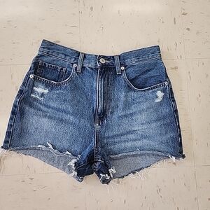 Uniqlo High Waisted Distressed Denim Shorts Women's Size 26 Frayed Raw Hem